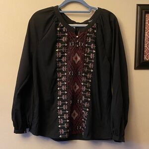 Cruel Denim Black Embroidered Boho Peasant Top - Women